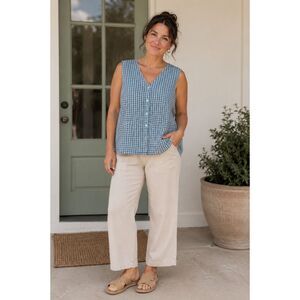 Vintage 80s/90s Rebecca Lynn Cotton Blend Blue Gingham Cottagecore Tank Top L